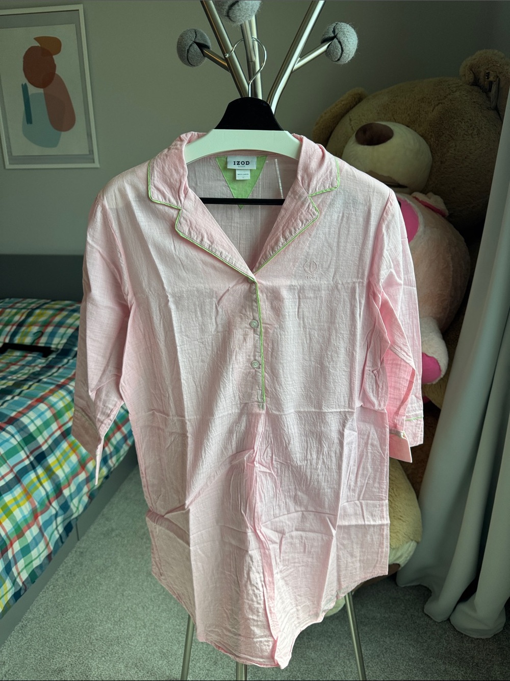 Izod Light Pink Nightshirt with Lime Trim
